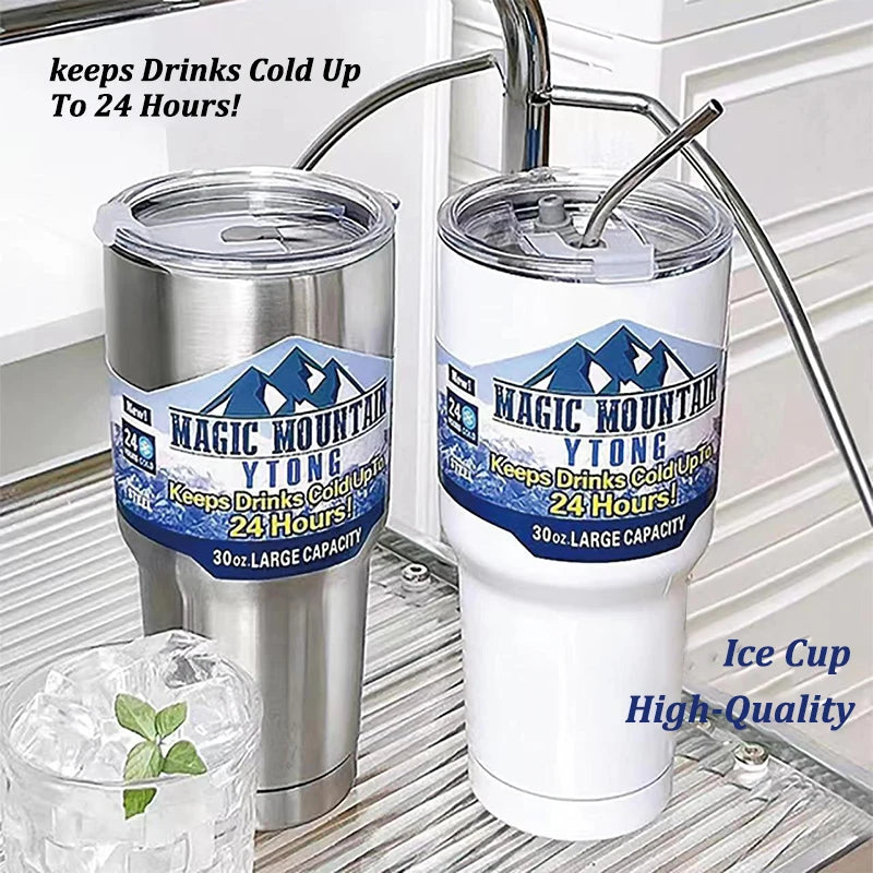 Magic Stainless Cup with Straw Ice Coffee Drink