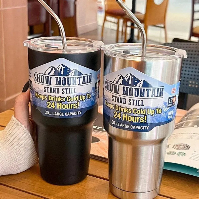 Magic Stainless Cup with Straw Ice Coffee Drink