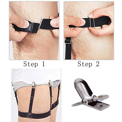 1 Pair  Men Shirt Stays Belt with Non-slip Locking Clips Keep Shirt Tucked Leg Thigh Suspender Garters Belt