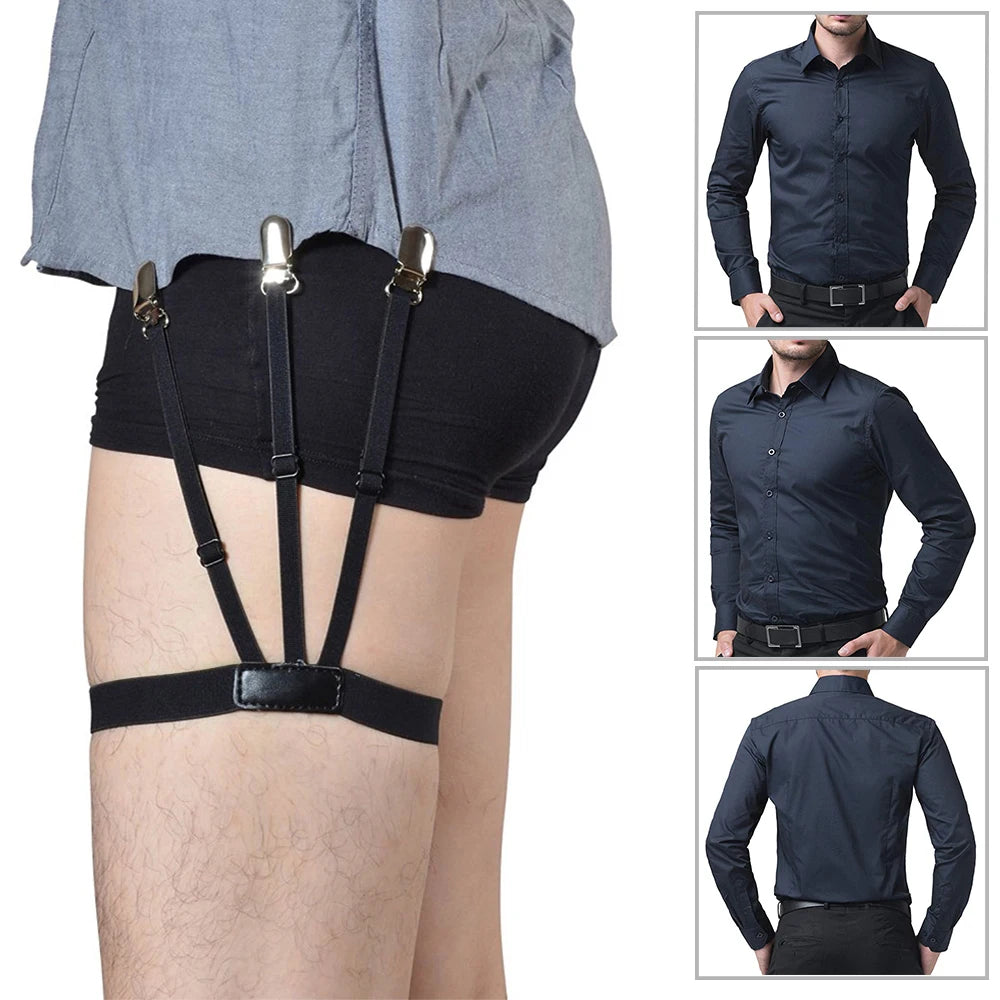 1 Pair  Men Shirt Stays Belt with Non-slip Locking Clips Keep Shirt Tucked Leg Thigh Suspender Garters Belt