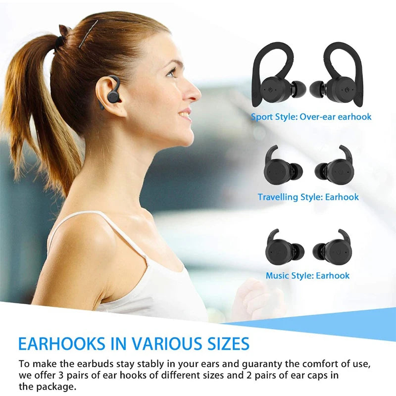 Waterproof Bluetooth Earphone Dual Wear Style Sport Wireless Headset