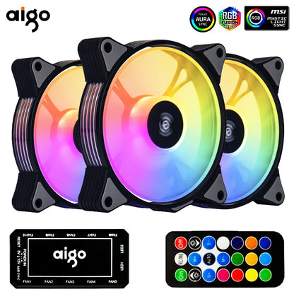 Aigo AR12 120mm pc computer Case Fan RGB Heatsink aura sync sata port 12cm Cooler argb Silent controller fan cooling ventilador