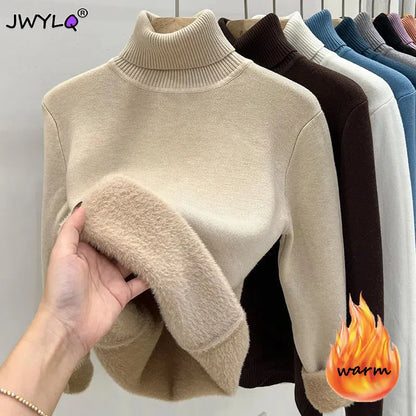 Sweater Women Korean Fashion Lined Warm Sueter Knitted Pullover Slim