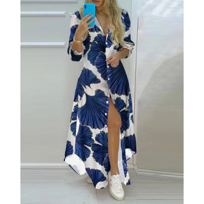 Long Shirts Dress Summer Turn-down Collar Long Sleeve Party Dress Female