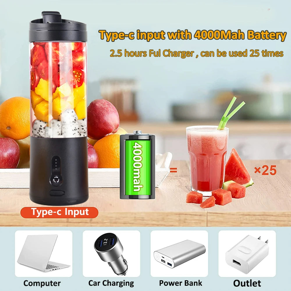 Mini Portable Blender Electric Fruit Juicer Smoothie Orange Fresh Juice Blender Multifunction Rechargeable Portable Bottle Mixer