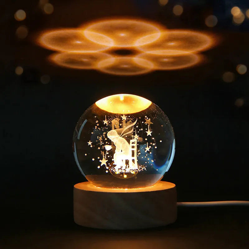 3D Crystal ball Crystal Planet Night Light Laser Engraved Solar System Globe