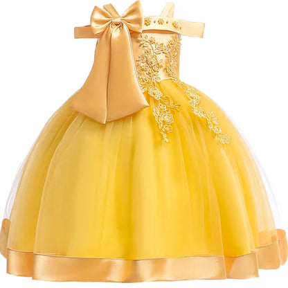 3-10 Years Kids  Dresses For Girls  Elegant Wedding Dress With Bow Children Birthday