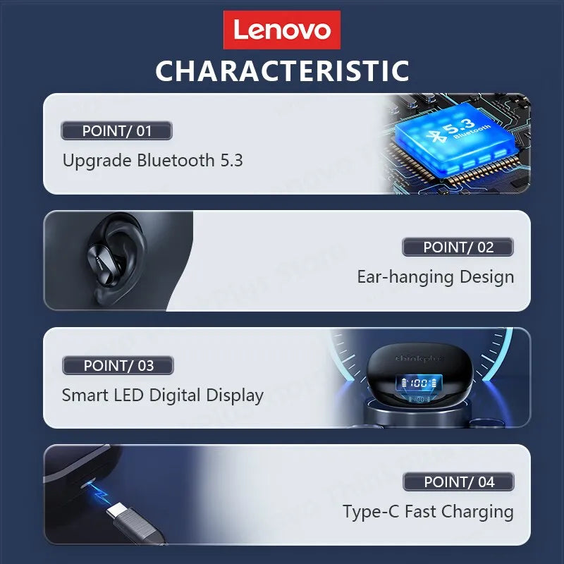 Lenovo LP75 Bluetooth 5.3 Earphones TWS Wireless Sport Headphones LED Digital Display HiFi Stereo Noise Reduction Gaming Earbuds