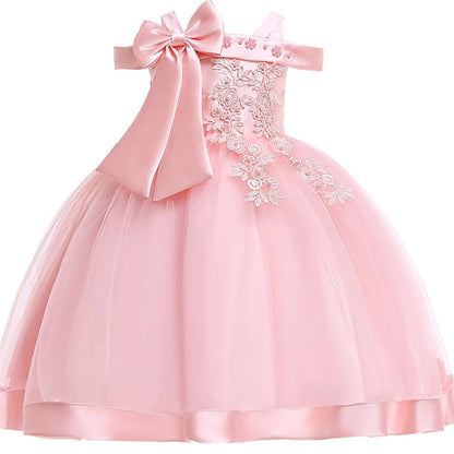 3-10 Years Kids  Dresses For Girls  Elegant Wedding Dress With Bow Children Birthday