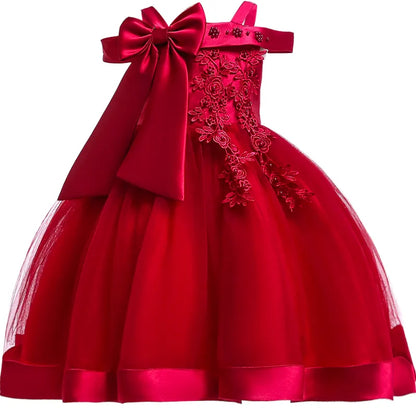 3-10 Years Kids  Dresses For Girls  Elegant Wedding Dress With Bow Children Birthday