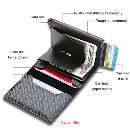 Carbon Fiber Card Holder Wallets Men RFID Black Magic  Money Bag Male Purses