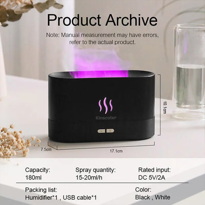 Air Humidifier Ultrasonic Cool Mist Maker Fogger Led Essential Oil Flame Lamp Difusor