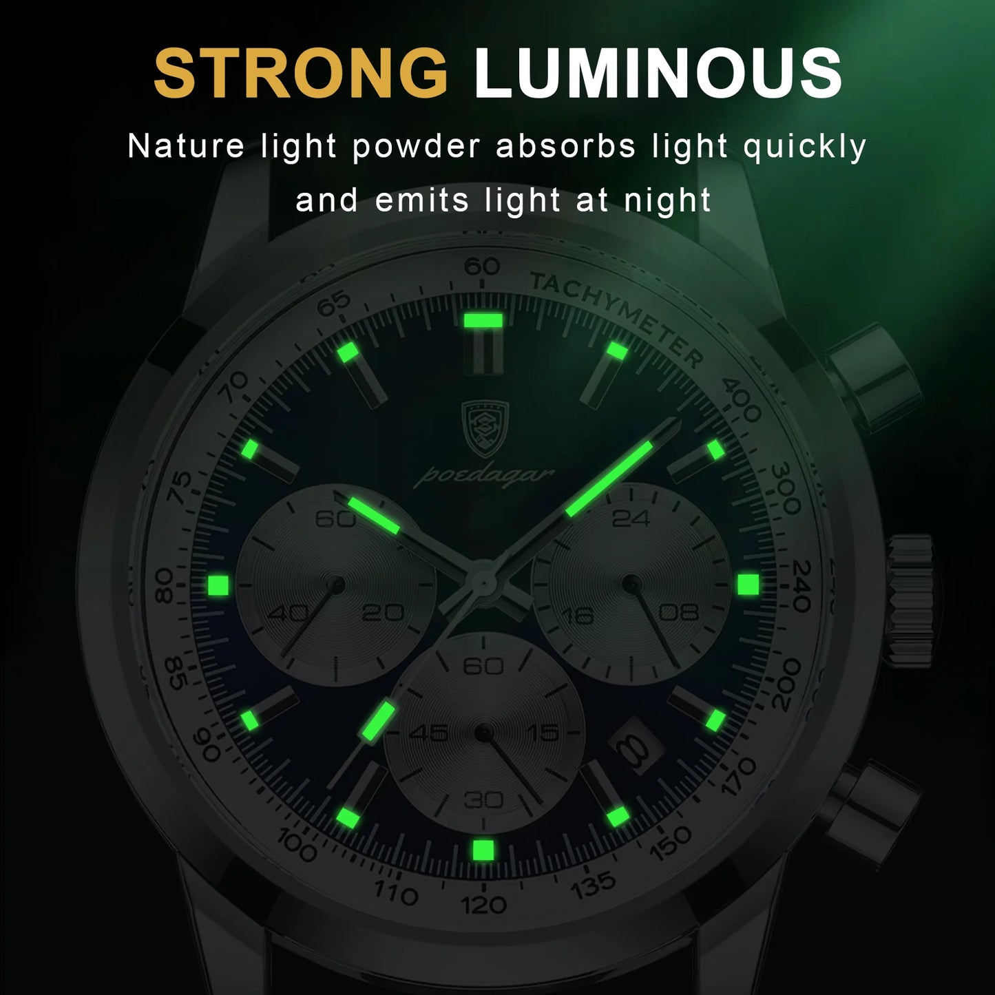 POEDAGAR Luxury Man Watch High Quality Waterproof Chronograph Luminous