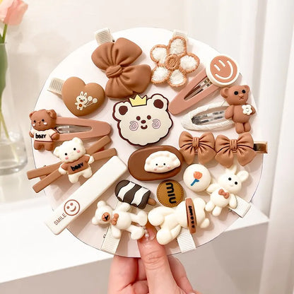 14Pcs Cartoon Bear Baby Hair Clips Cute Girls Princess Hairpins Hair Accessories