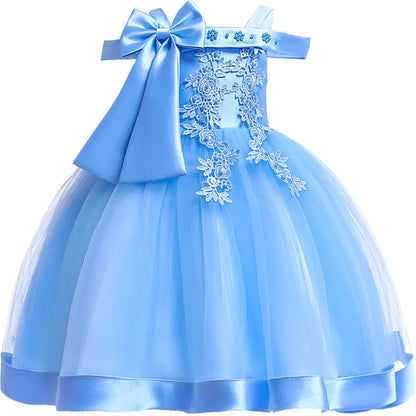 3-10 Years Kids  Dresses For Girls  Elegant Wedding Dress With Bow Children Birthday