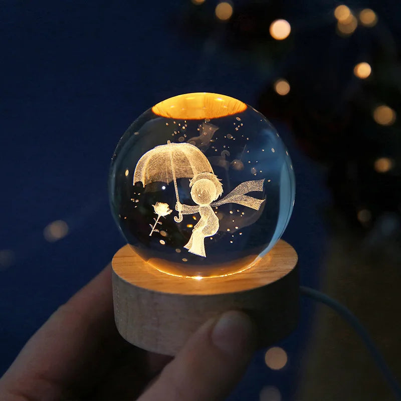 3D Crystal ball Crystal Planet Night Light Laser Engraved Solar System Globe